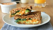 Multigrain Pan-Grilled Avocado, Baby Spinach and Basil Sandwich with Roasted Red Pepper Almond Mayo by Maple Spice